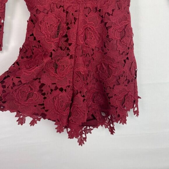 Lovers + Friends Revolve Peony Floral Lace Open Cut Out Back Romper Wine Red XS - Picture 10 of 12